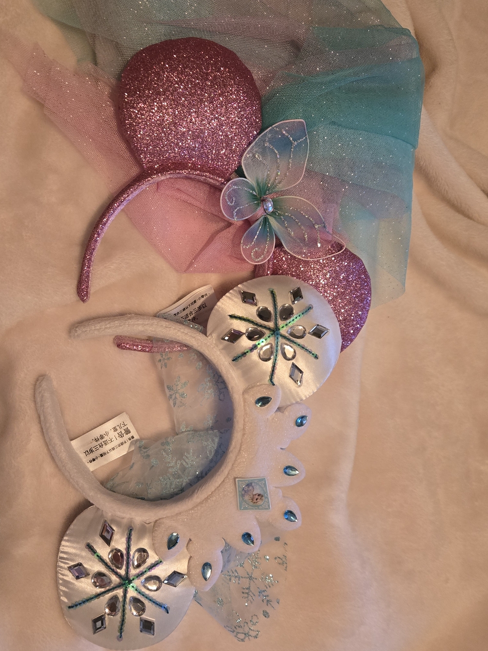 Disney Glitter Pink & Teal Bow Mouse Ear Headband Set